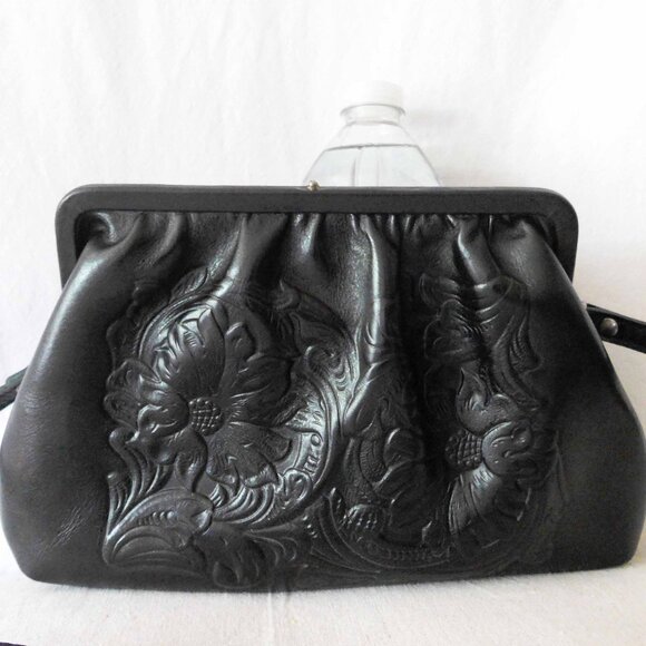 Patricia Nash Women Black Tooled Leather Crossbody Purse - Picture 1 of 14